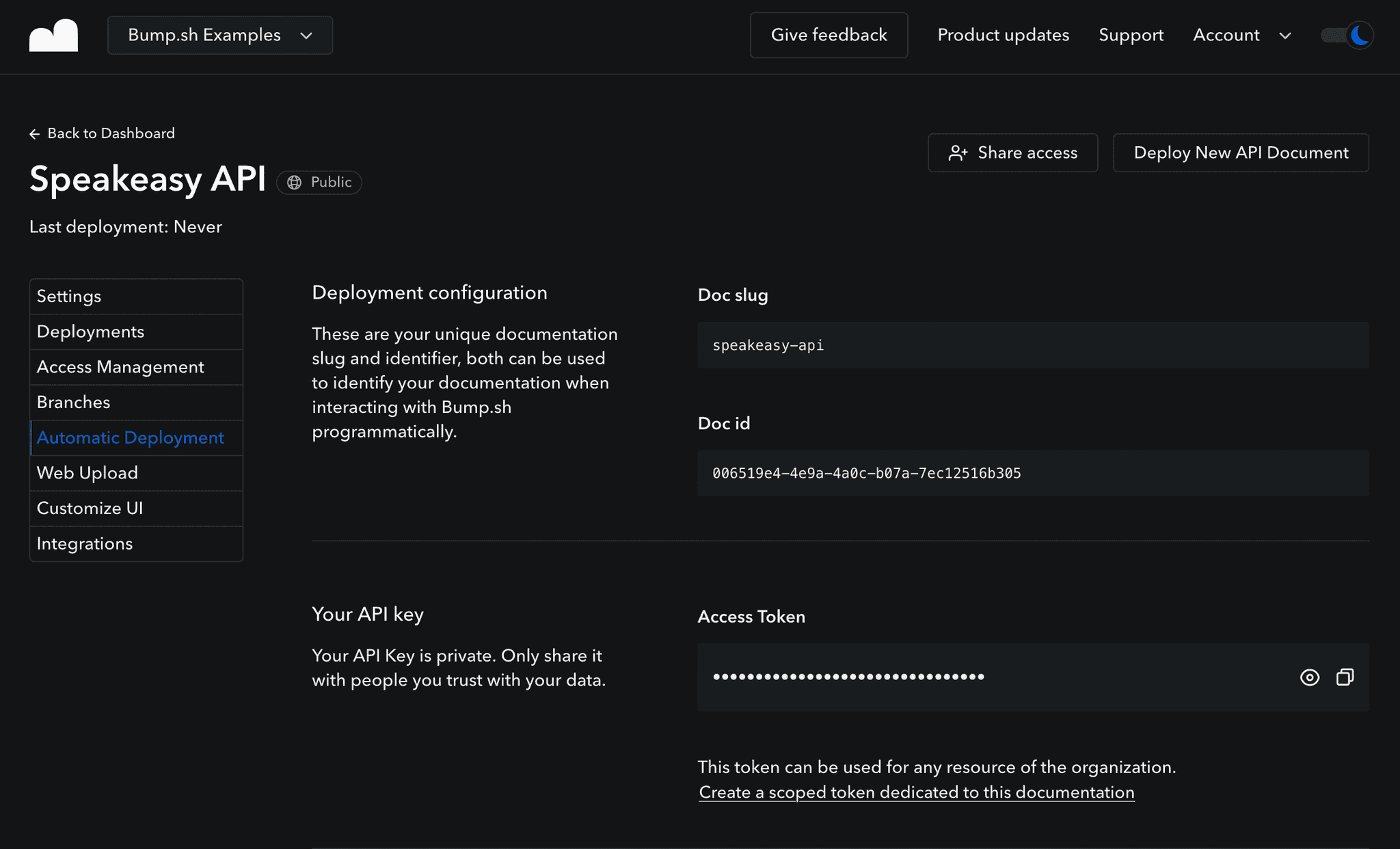 Bump.sh automatic deployment settings