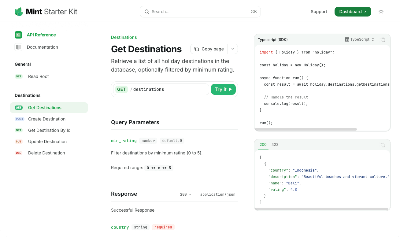 Speakeasy code snippets with Mintlify.