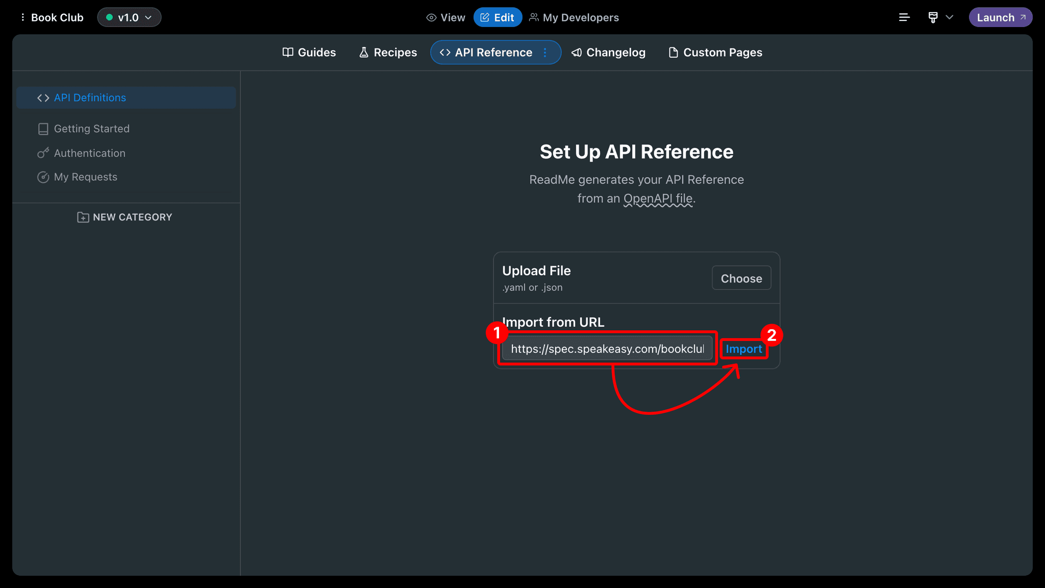 Filling the ReadMe OAS import form