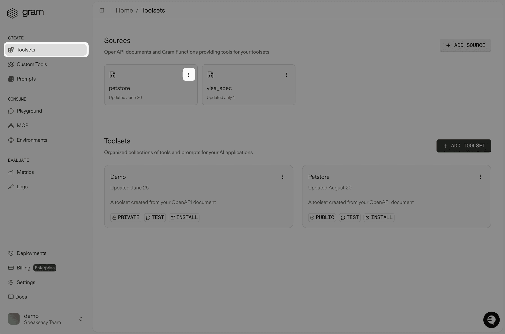 More Actions menu on Source Card