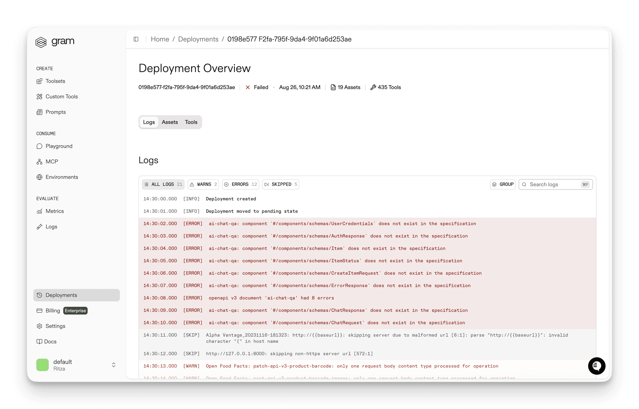 Deployments logs