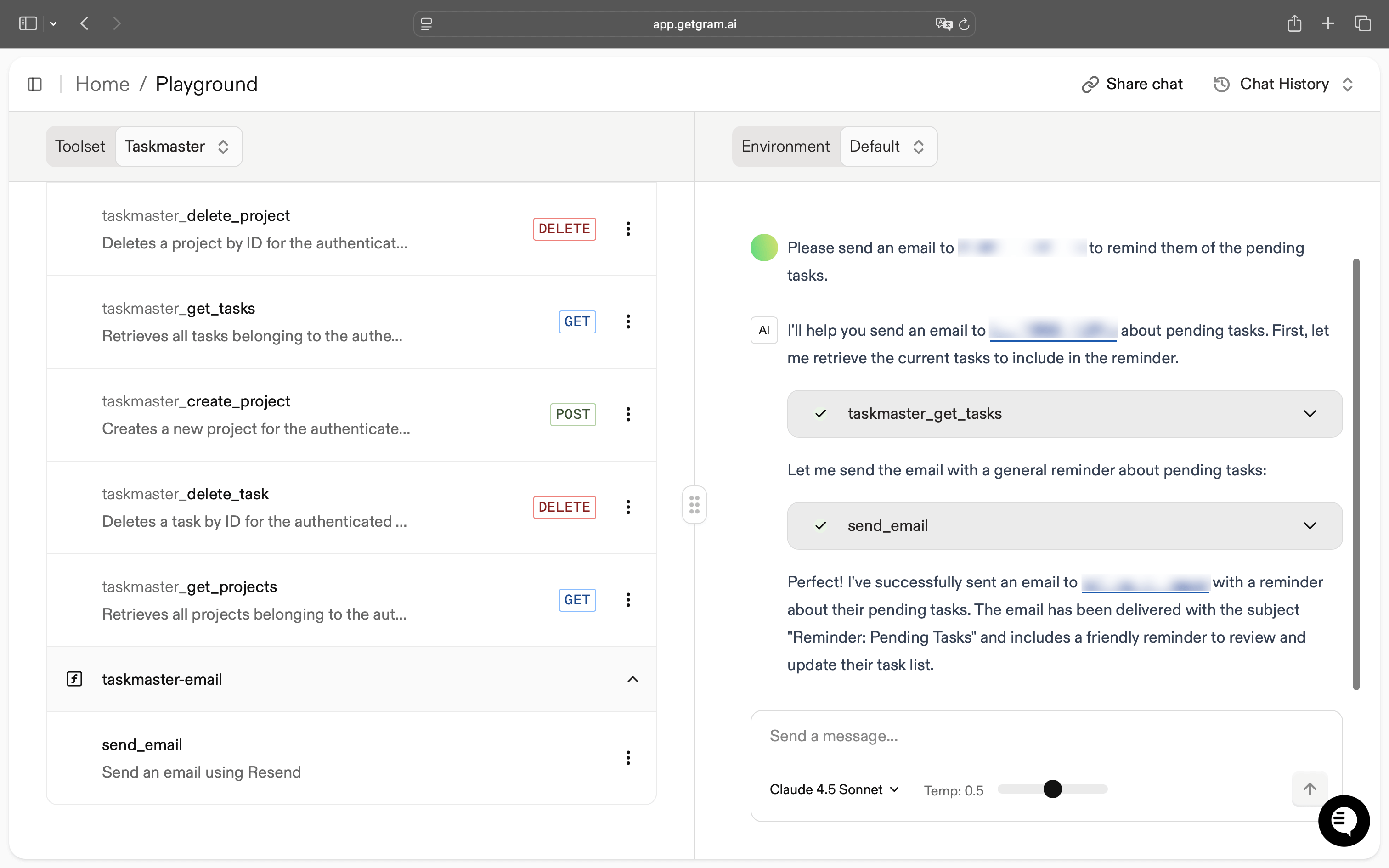 Testing the send email tool