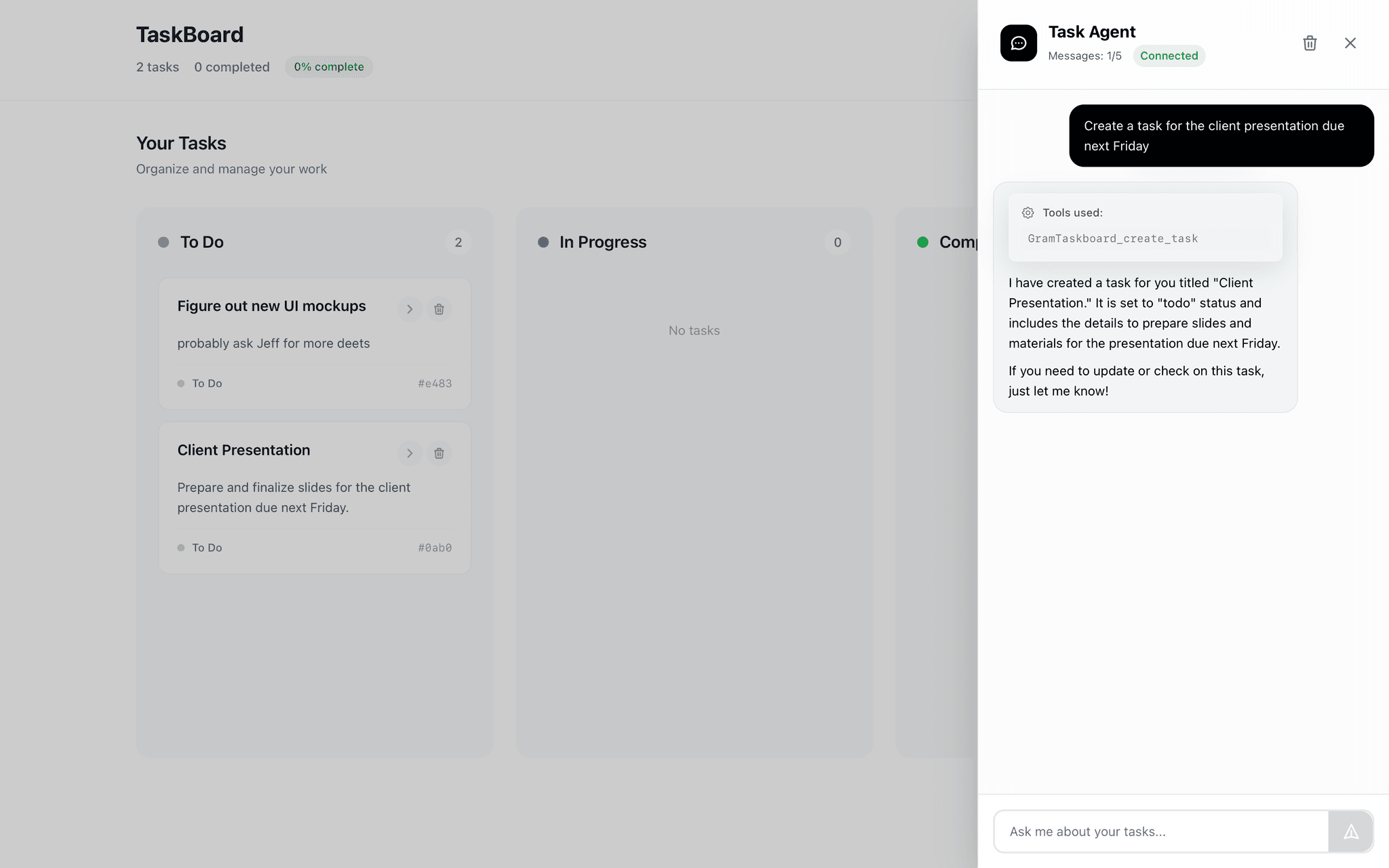 TaskBoard interface with added floating chat popup