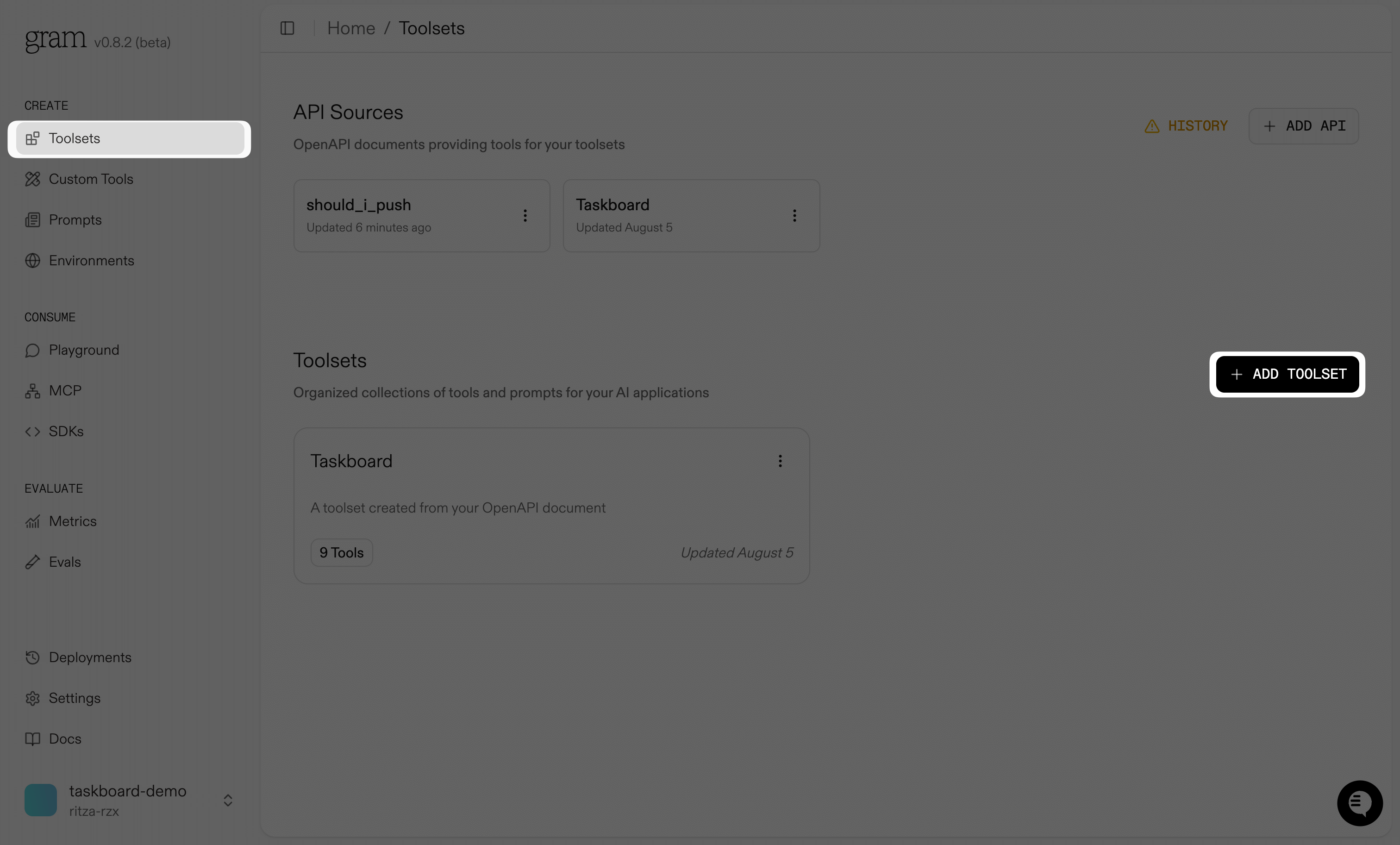 Creating a toolset