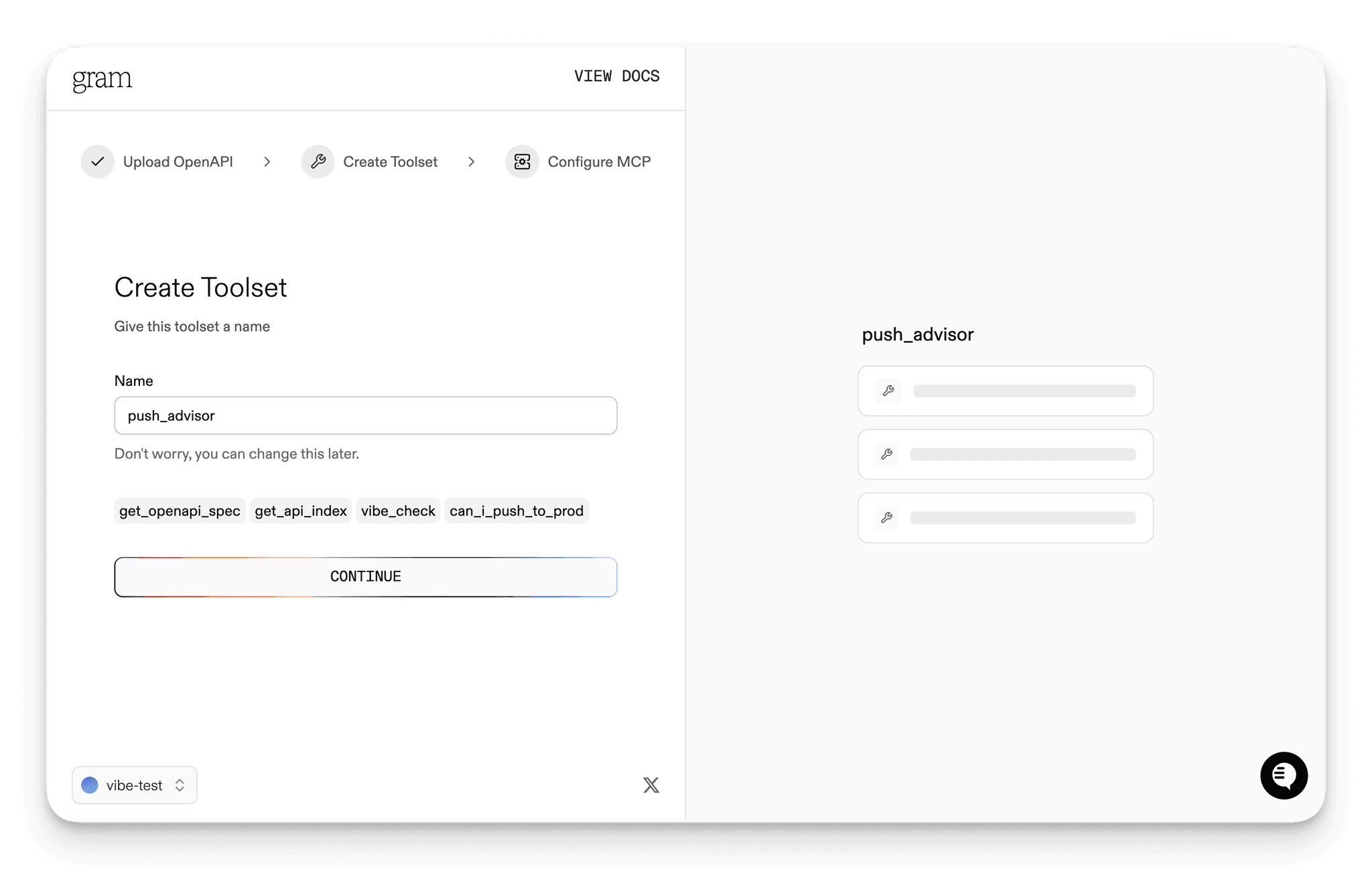 Screenshot of the create toolset dialog