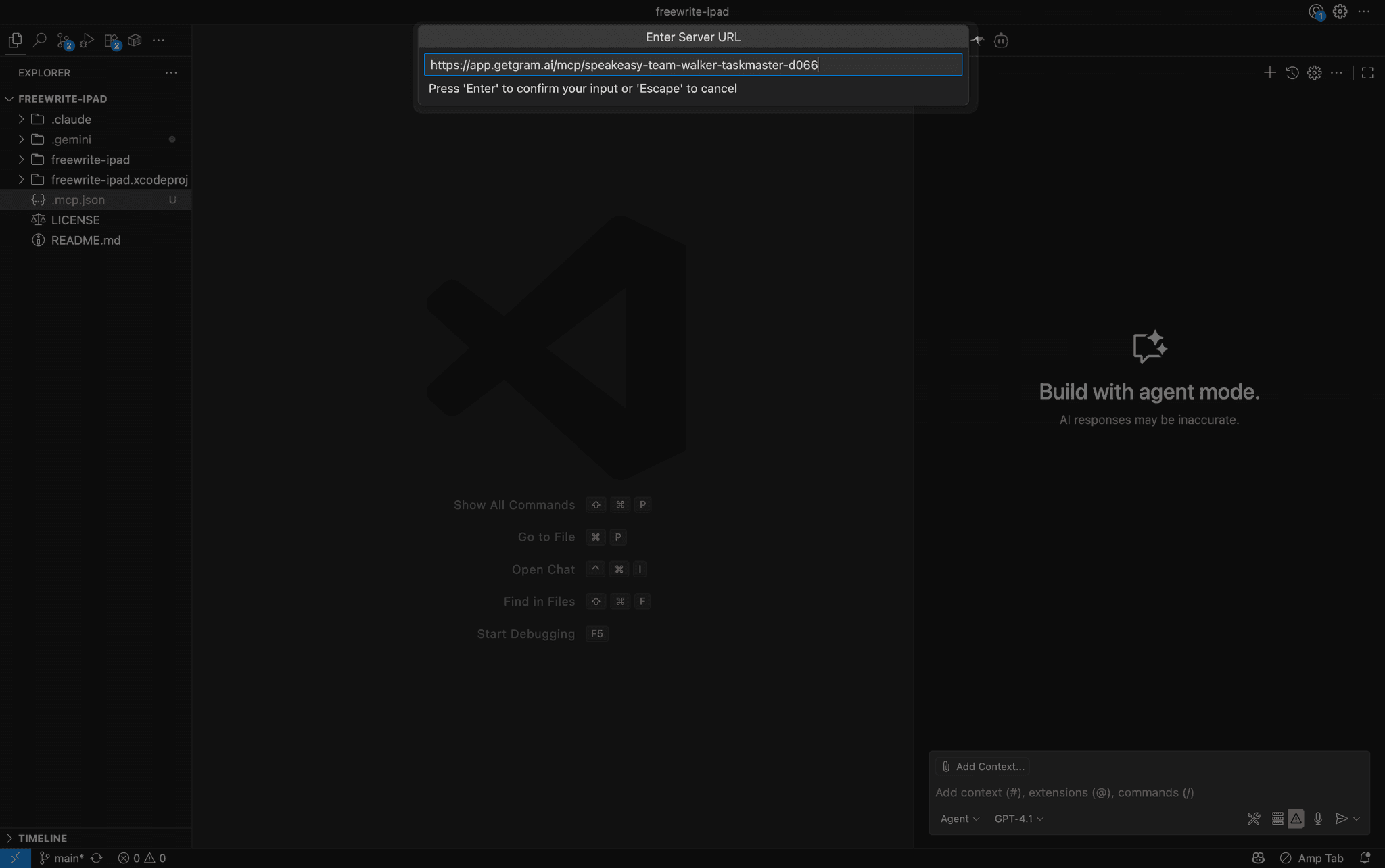 Screenshot showing pasting the MCP server URL