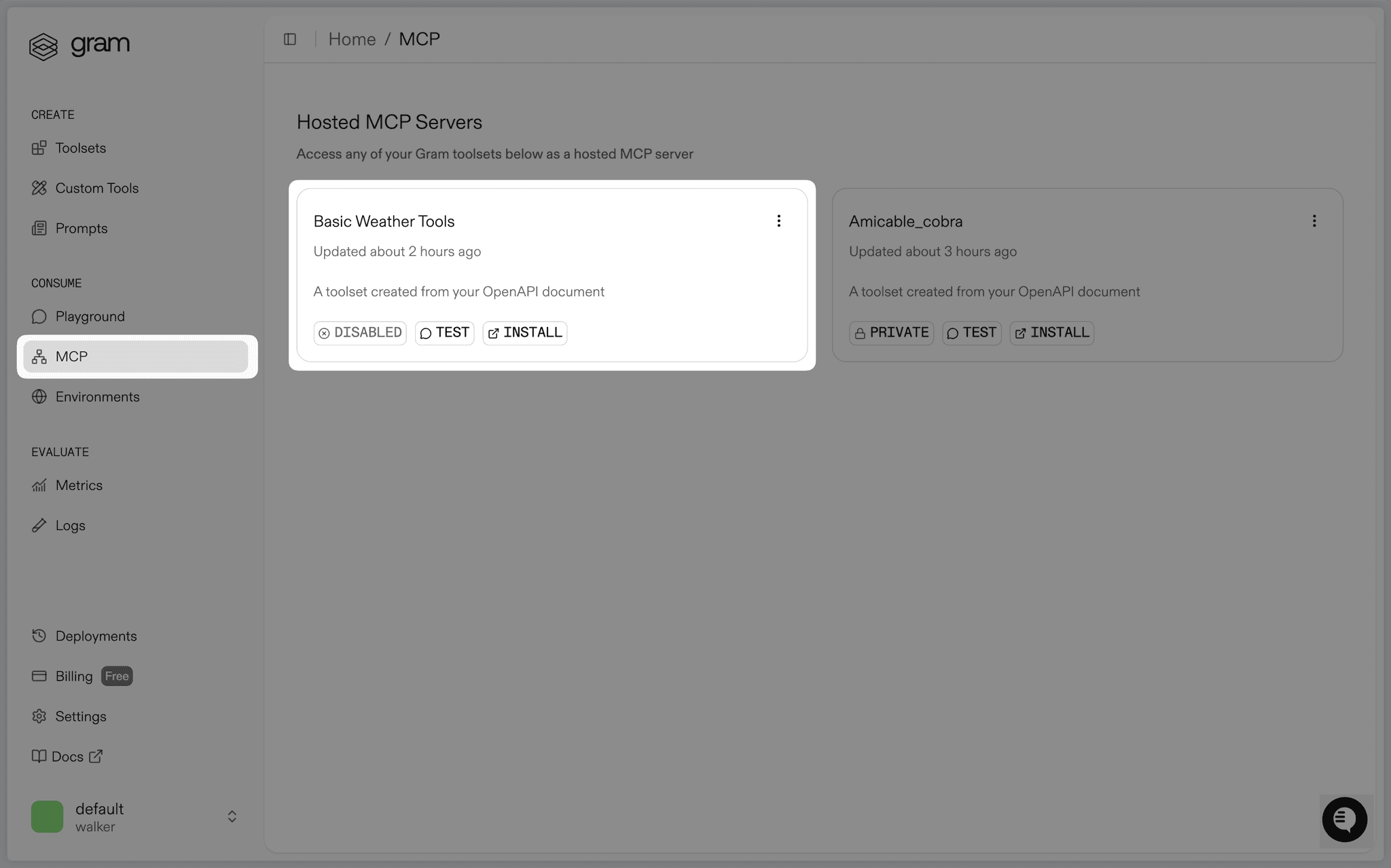 Open the MCP Server's Page