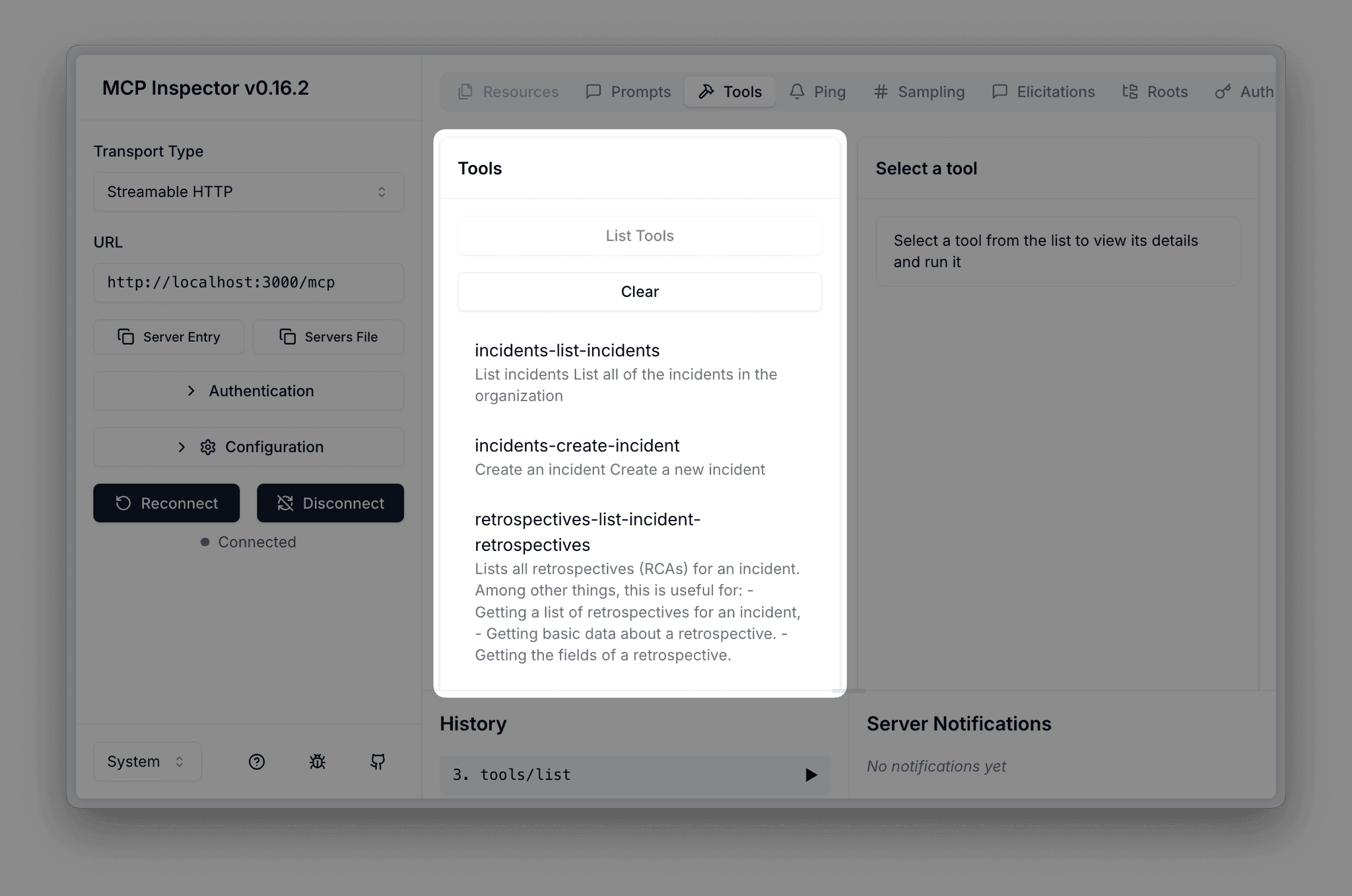 MCP Inspector with Streamable HTTP transport