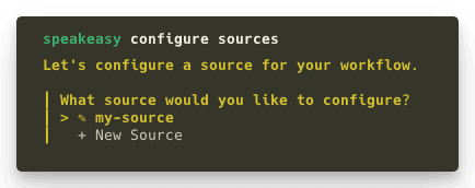 Screenshot of the terminal after running speakeasy configure sources.
