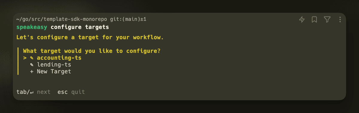 Screenshot of configuring targets for monorepo.