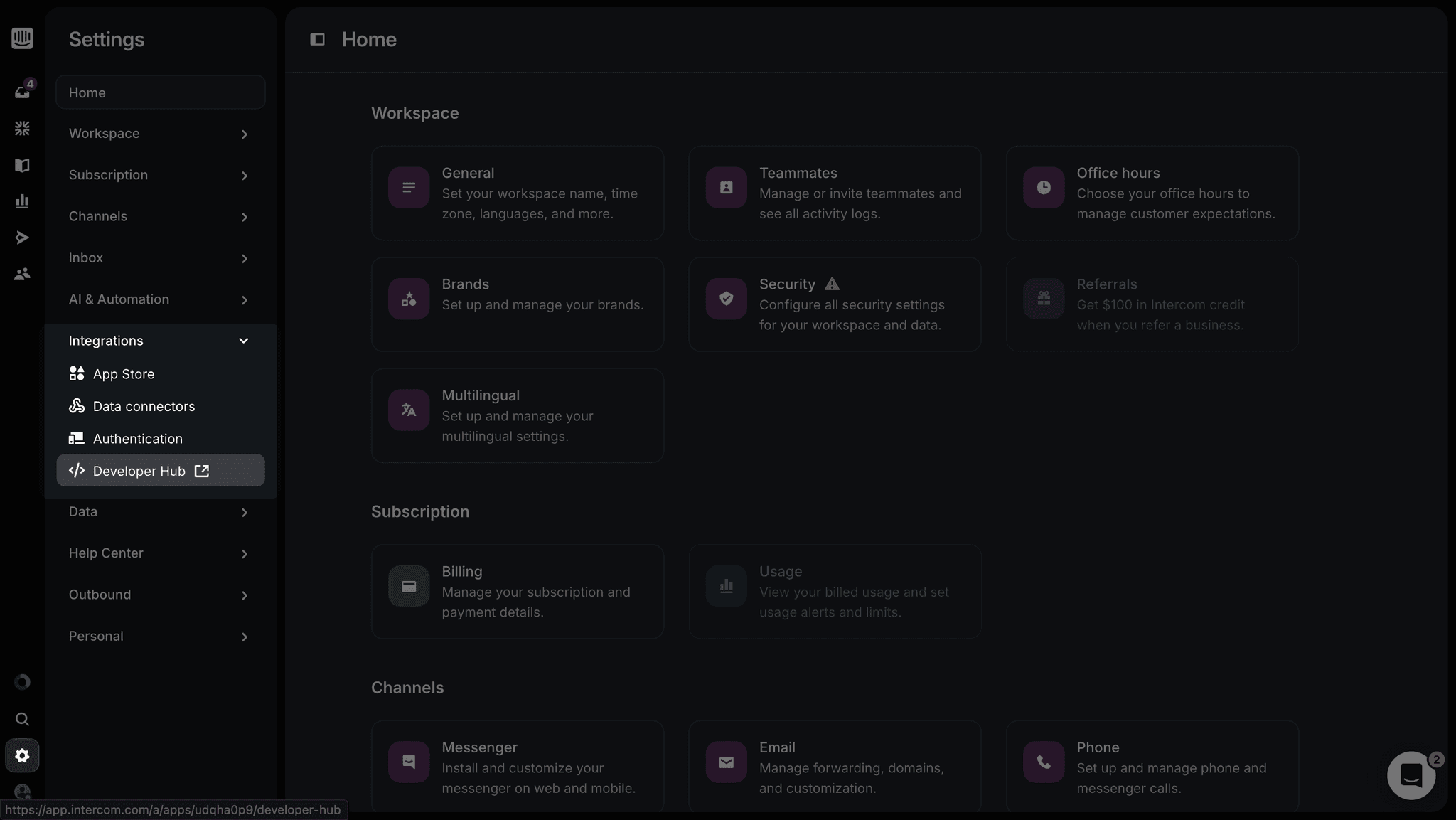 Navigating to developer hub