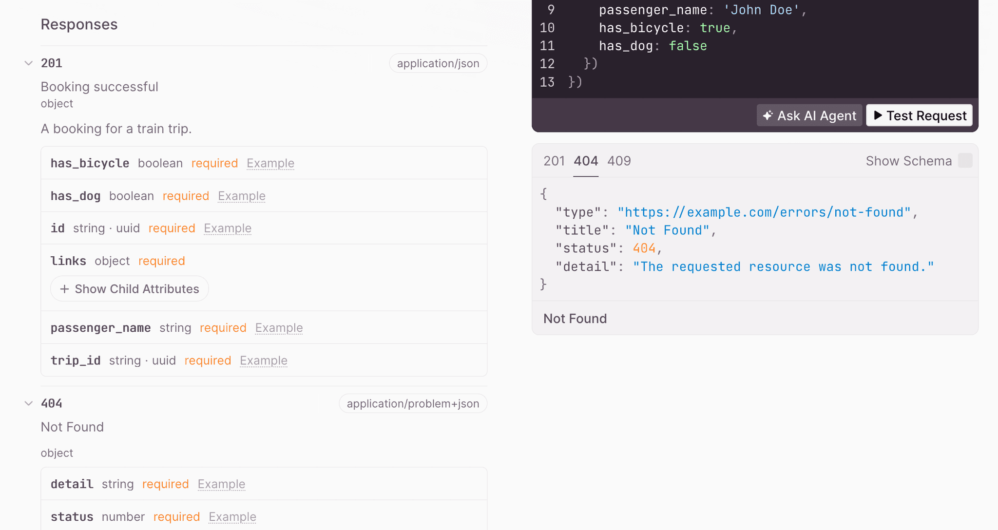 Example POST request responses
