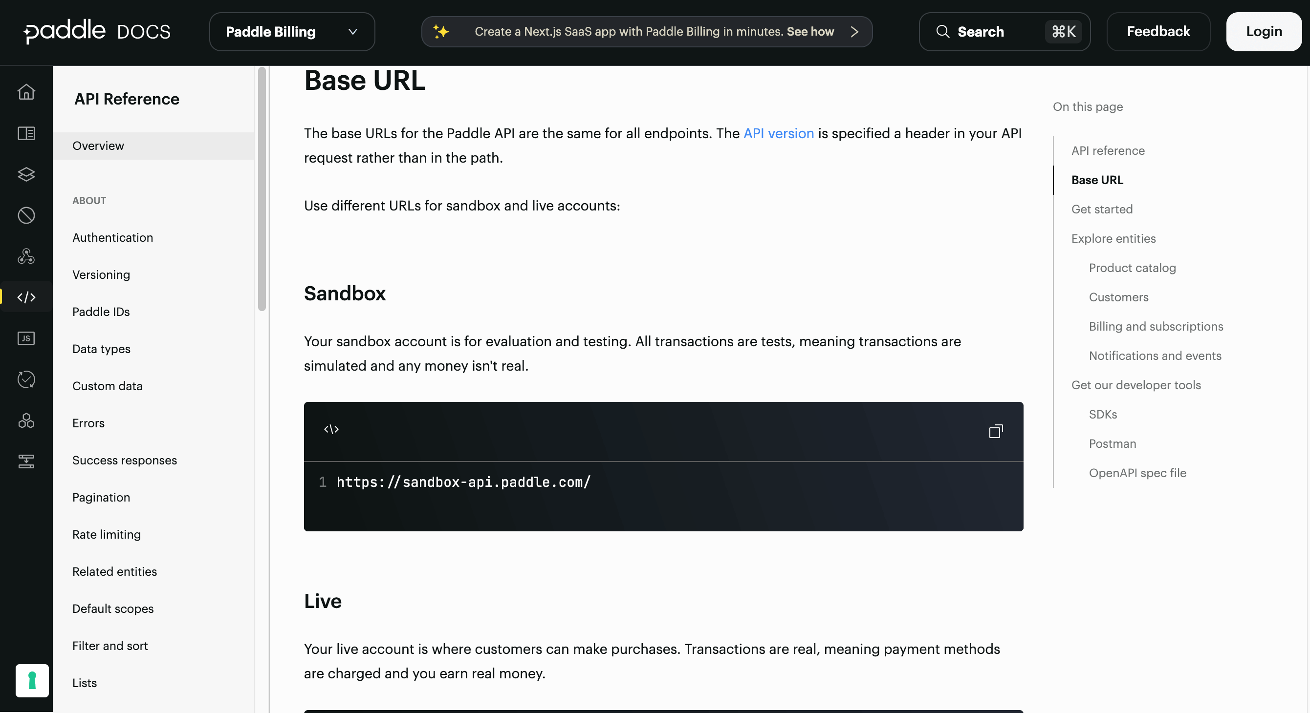 Paddle API Base URLs