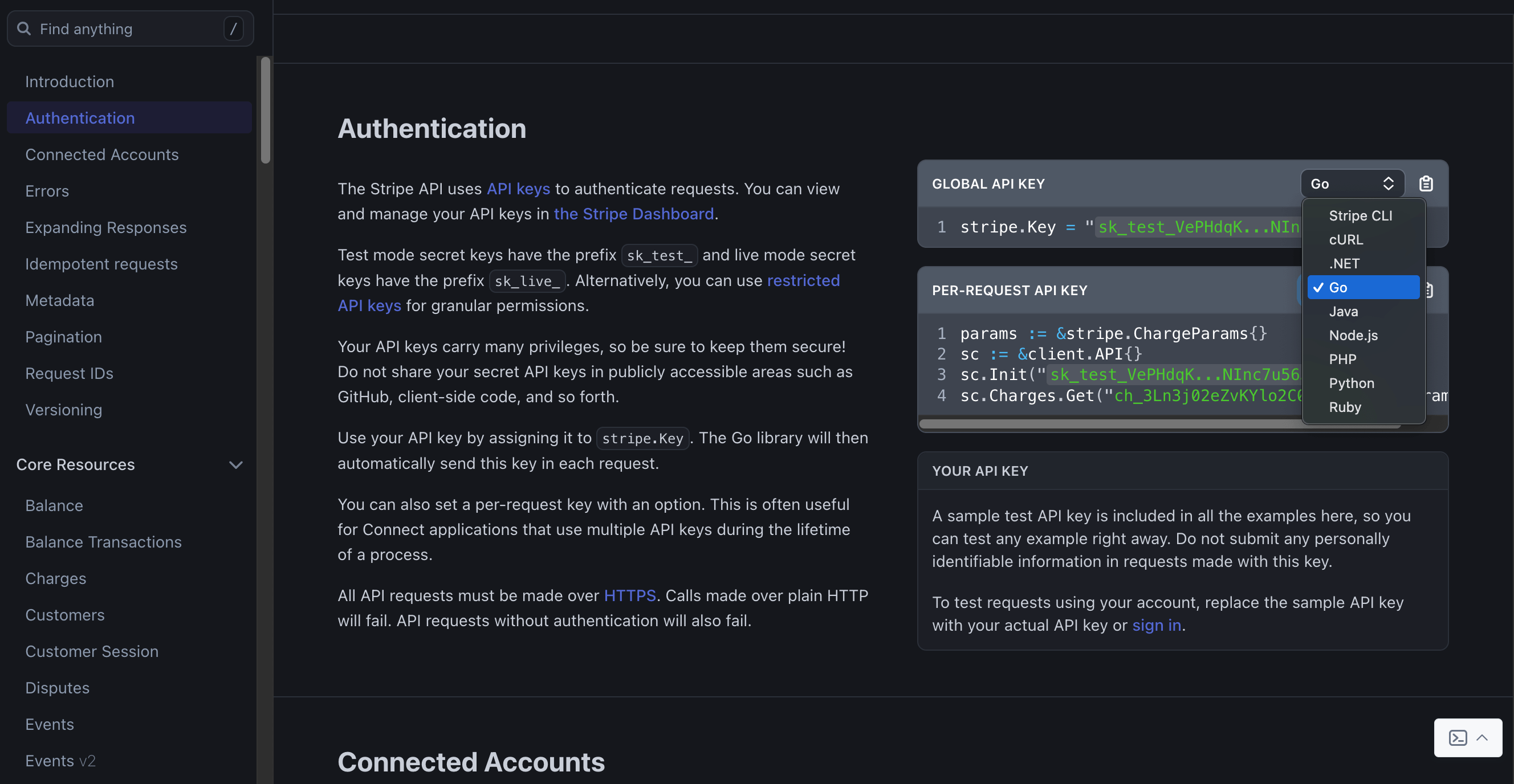 Stripe language switching