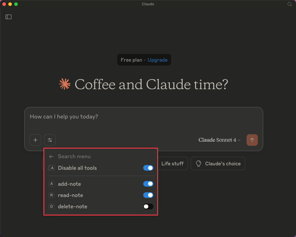 Disabling tools in Claude Desktop