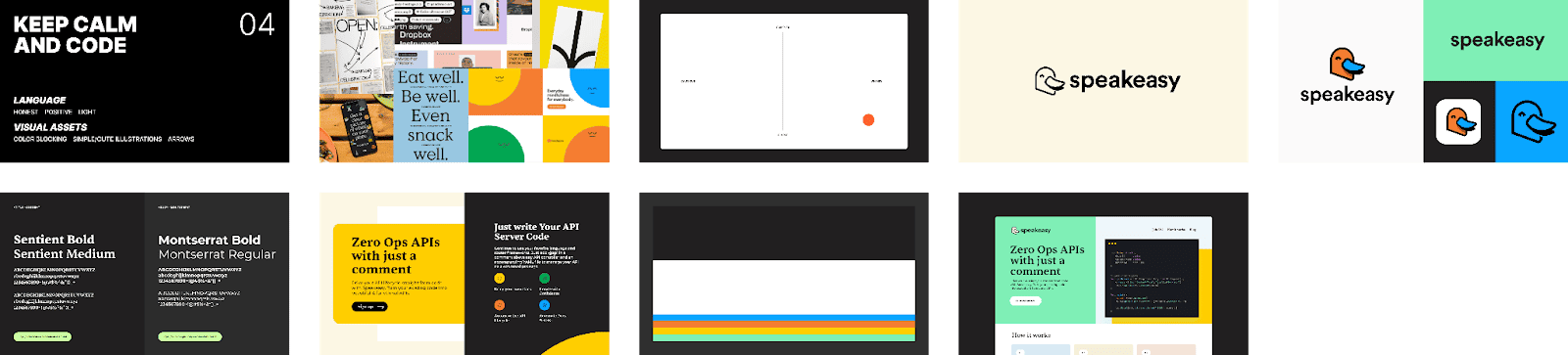 Fourth variations of different web pages with different colors and designs for Speakeasy.