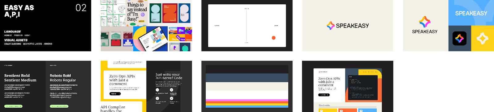 Sixth variations of different web pages with different colors and designs for Speakeasy.