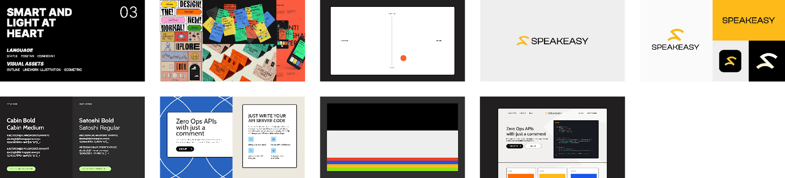 Seventh variations of different web pages with different colors and designs for Speakeasy.