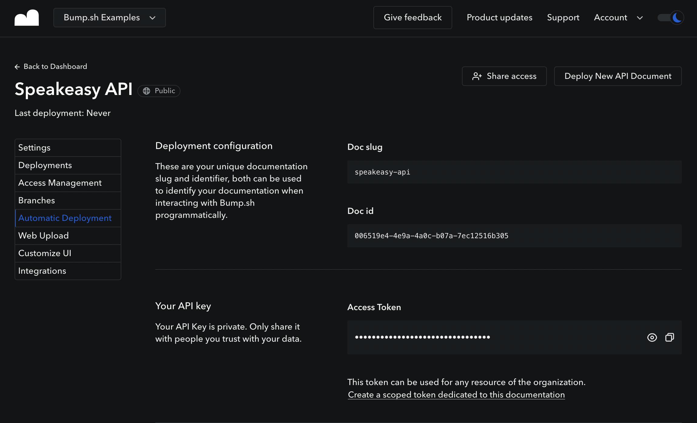 Bump.sh automatic deployment settings