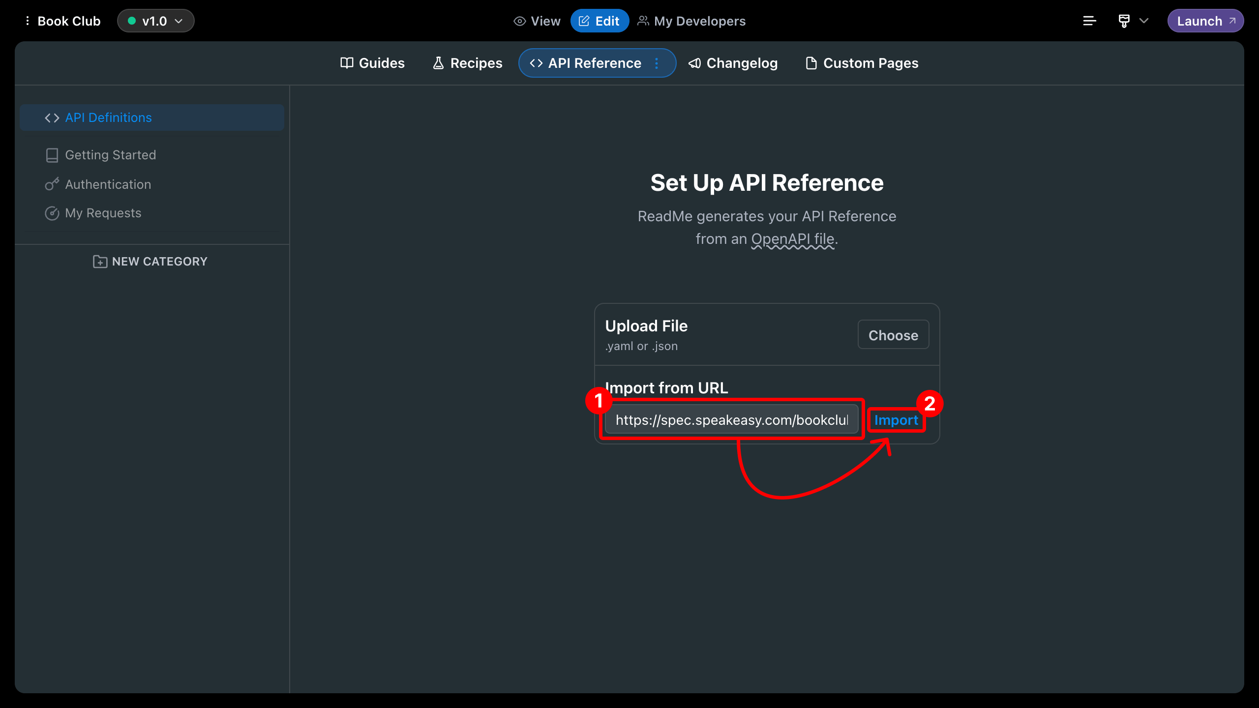 Filling the ReadMe OAS import form
