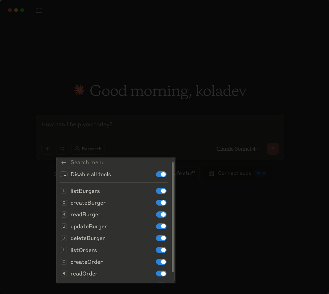 Listing the tools in the MCP server in Claude Desktop