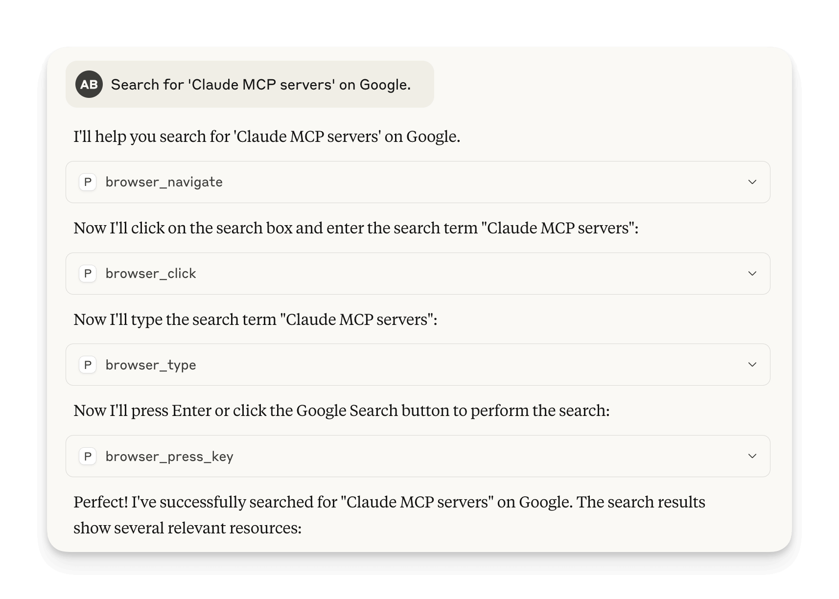Claude search for 'Claude MCP servers' on Google