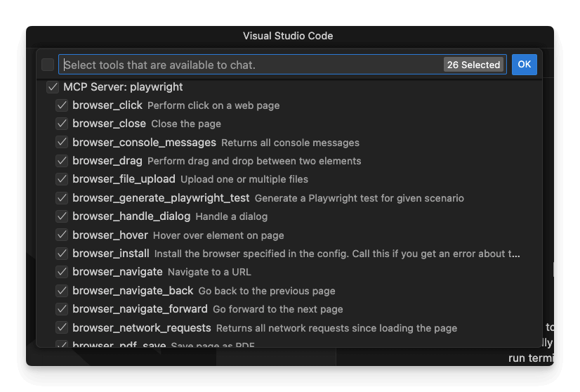 Playwright MCP tools in VS Code